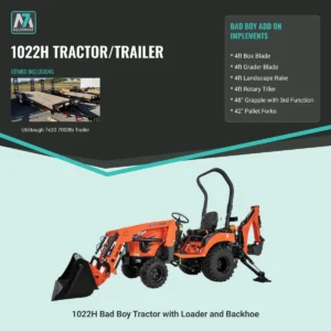 Bad Boy 1022H tractor trailer combo with backhoe