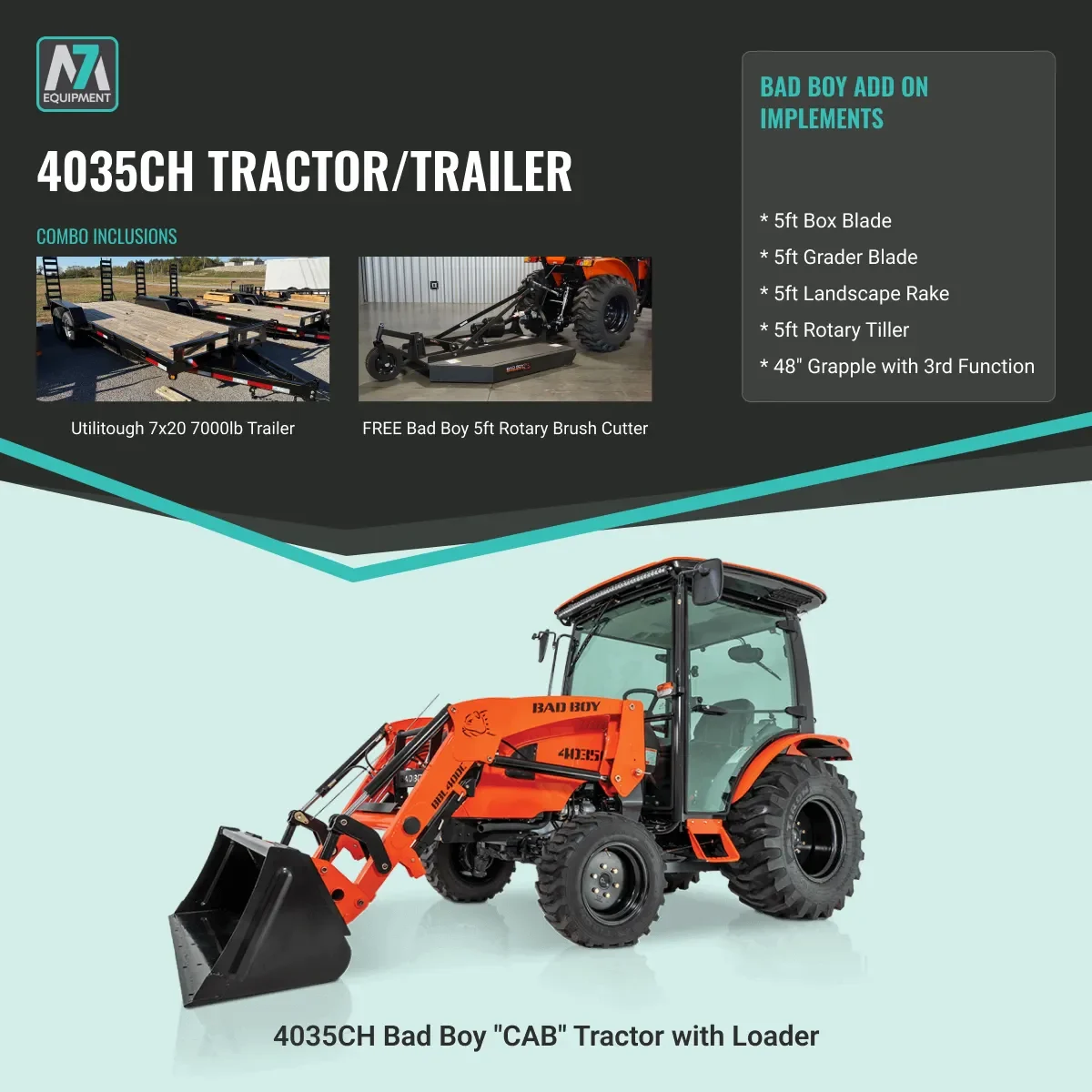 Bad Boy 4035CH tractor and trailer combo