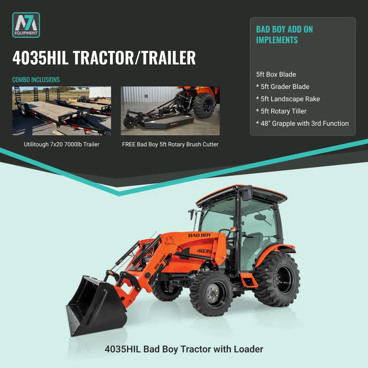Bad Boy 4035HIL tractor and trailer combo