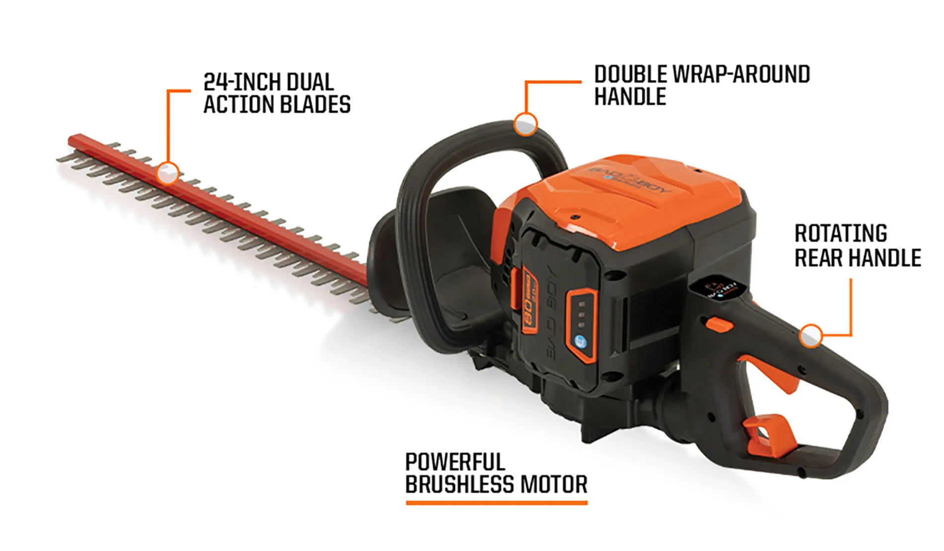 Bad Boy cordless hedge trimmer detail